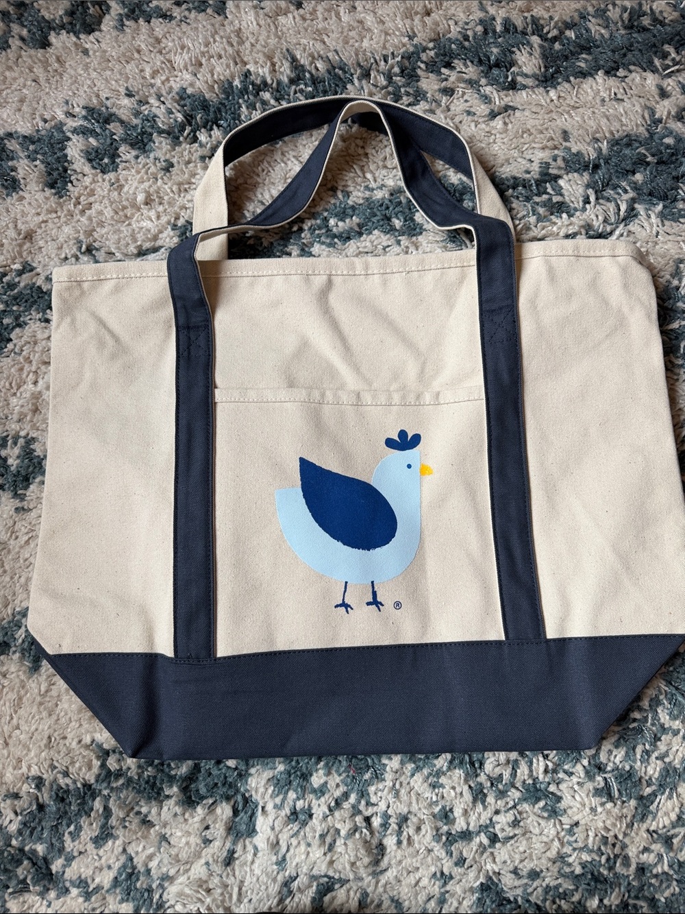 Canvas Bird Tote Bag - Navy & Cream